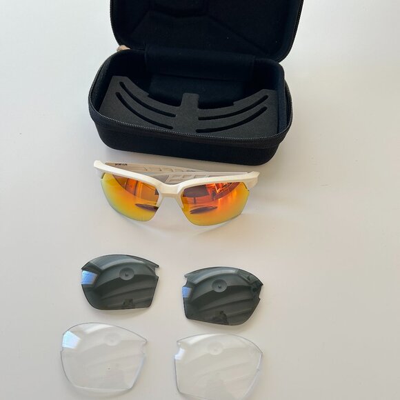 100% Sportcoupe Sunglasses White w/Red Mirrored HiPer Interchangeable Lens - Picture 1 of 11